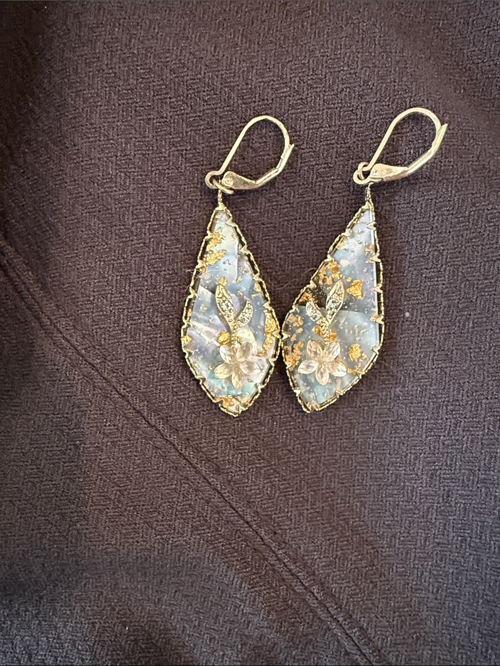 Lonna and Lilly Gold and Iridescent Floral Teardrop Earrings - Women Jewelry